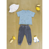 All-Over Fruit Sketch Graphic Print Unfinished Hem T-Shirt, Blue - Tees - 3