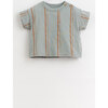 2-Buttoned Shoulder Striped T-Shirt, Blue And Orange - Tees - 1 - thumbnail
