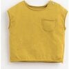 Front Pocket Unfinished Hem Muscle Tee, Mustard - Tees - 1 - thumbnail