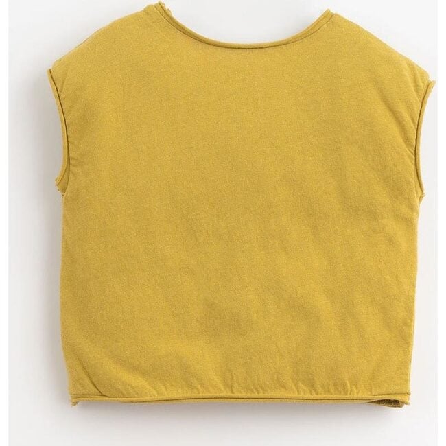 Front Pocket Unfinished Hem Muscle Tee, Mustard - Tees - 2