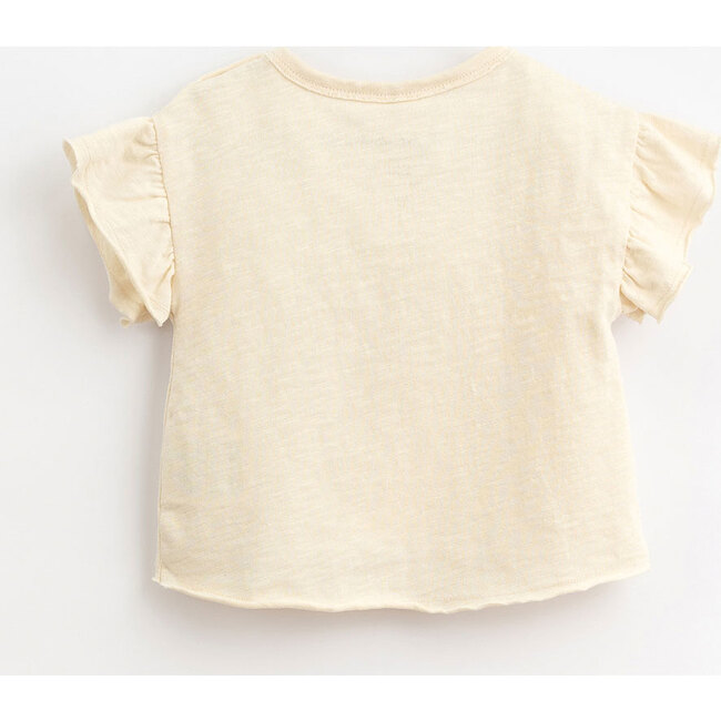 Ruffle Sleeve 2-Buttoned Tee, Cream - Tees - 2