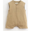 Muscle Tank Sleeve Short Romper, Tan - Rompers - 1 - thumbnail