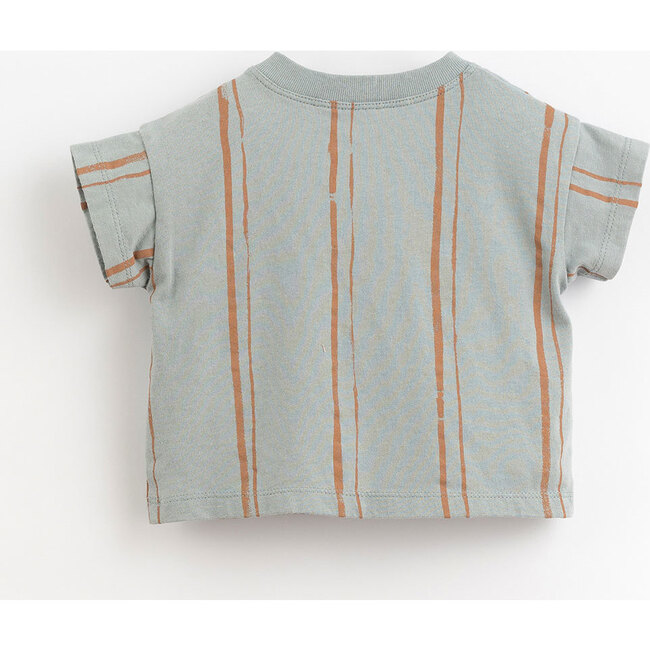 2-Buttoned Shoulder Striped T-Shirt, Blue And Orange - Tees - 2