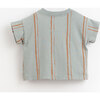 2-Buttoned Shoulder Striped T-Shirt, Blue And Orange - Tees - 2