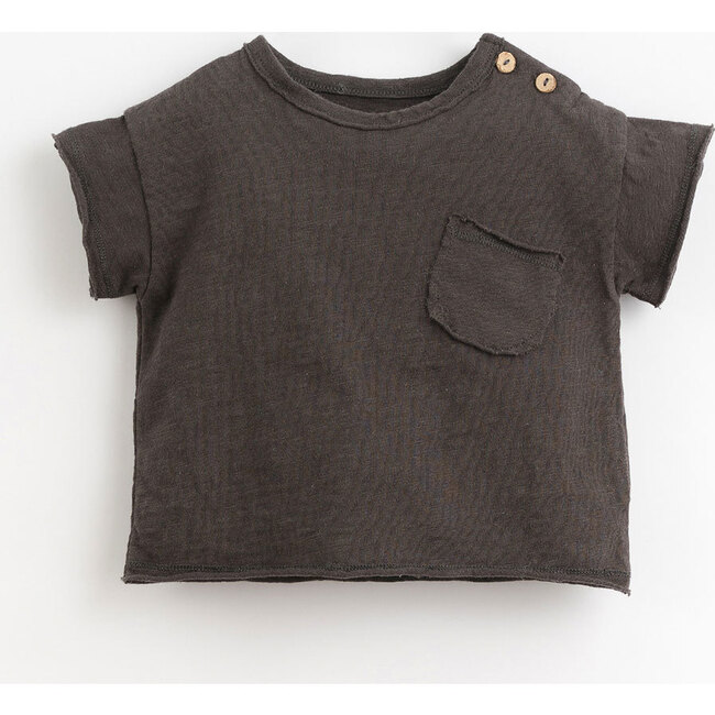Front Pocket Unfinished Hem T-Shirt, Black - Tees - 1