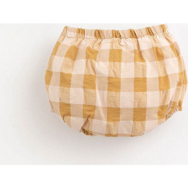 Woodden Buttoned Waist Checked Shorts, Yellow And Pink - Shorts - 2