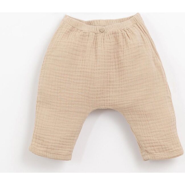 Woven Woodden Buttoned Waist Pants, Beige - Pants - 1