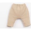 Woven Woodden Buttoned Waist Pants, Beige - Pants - 2