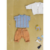 2-Buttoned Shoulder Striped T-Shirt, Blue And Orange - Tees - 3
