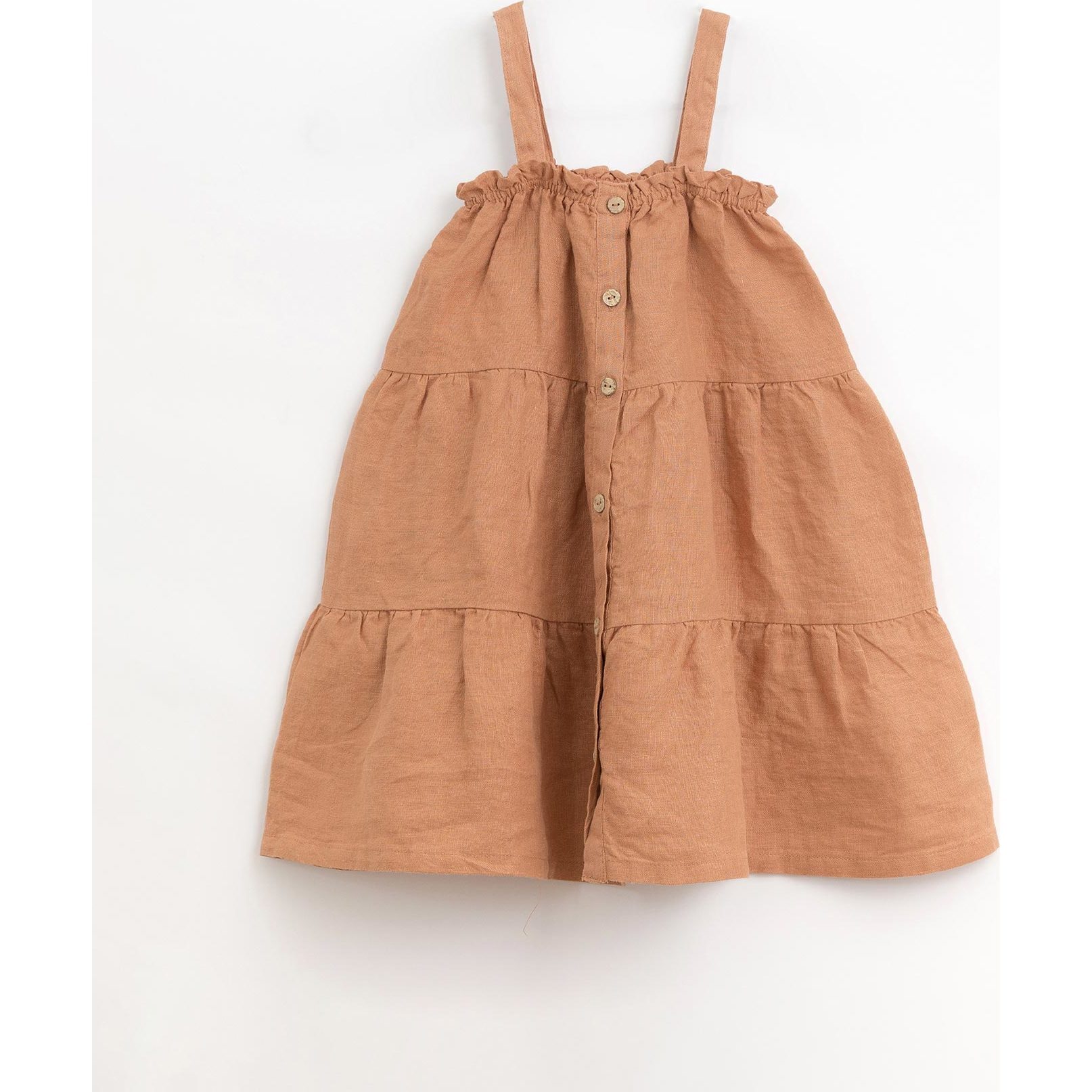 Linen Ruffle Top Tiered Dress, Rust - Dresses - 1