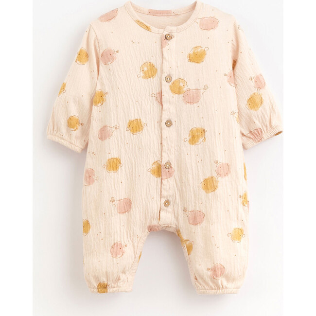 All-Over Blowfish Graphic Print Jersey Romper, Pink And Yellow