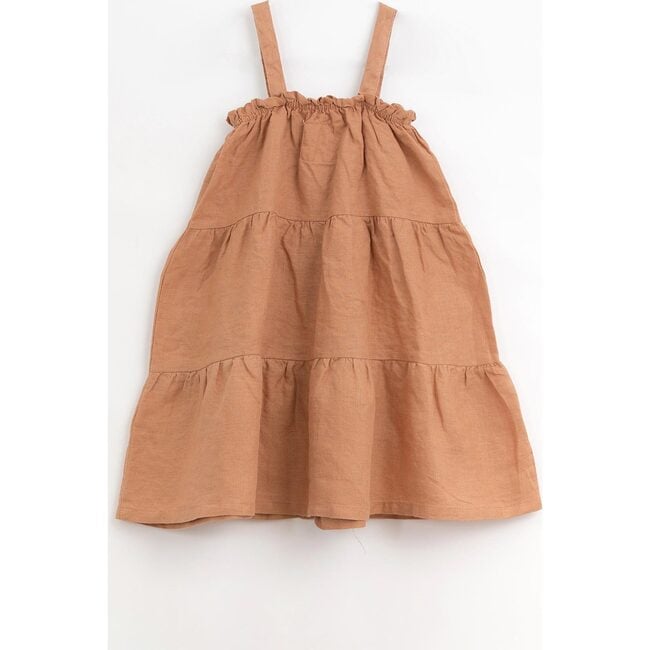 Linen Ruffle Top Tiered Dress, Rust - Dresses - 2