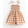 Tie Straps Cinched Bodice Checked Romper, Red And Pink - Rompers - 2