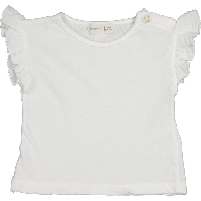 Buttoned Side-Neck Ruffle Sleeve T-Shirt, White - T-Shirts - 1