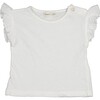Buttoned Side-Neck Ruffle Sleeve T-Shirt, White - T-Shirts - 1 - thumbnail