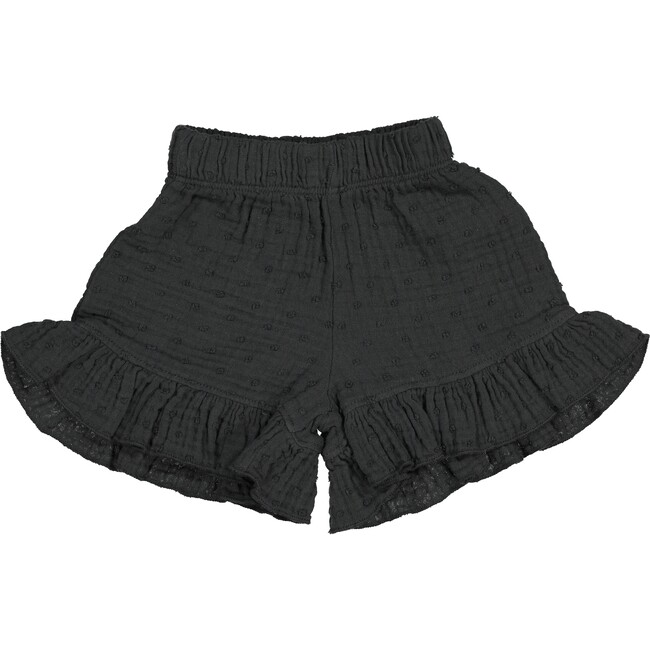 All-Over Spotted Ruffle Hem Gauze Shorts, Dark Charcoal