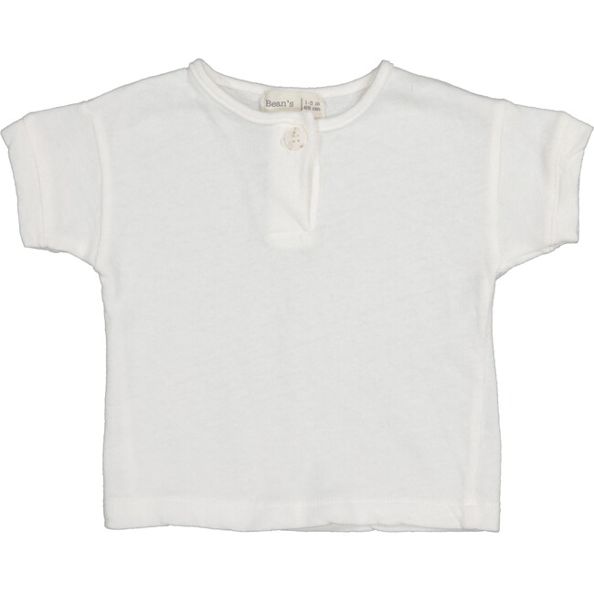 Monochromatic Button Henley T-Shirt, Solid White