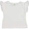 Buttoned Side-Neck Ruffle Sleeve T-Shirt, White - T-Shirts - 2