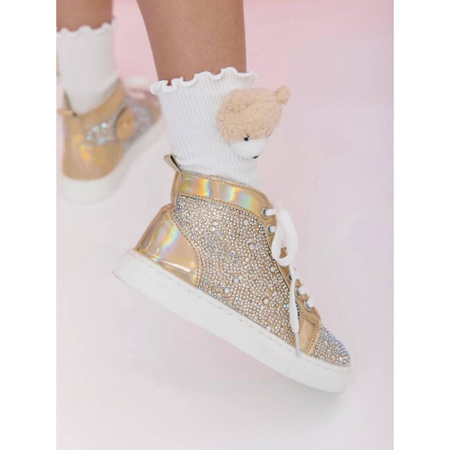 Crystal Hologram Hightop Shoes, Gold - Dress Shoes - 5