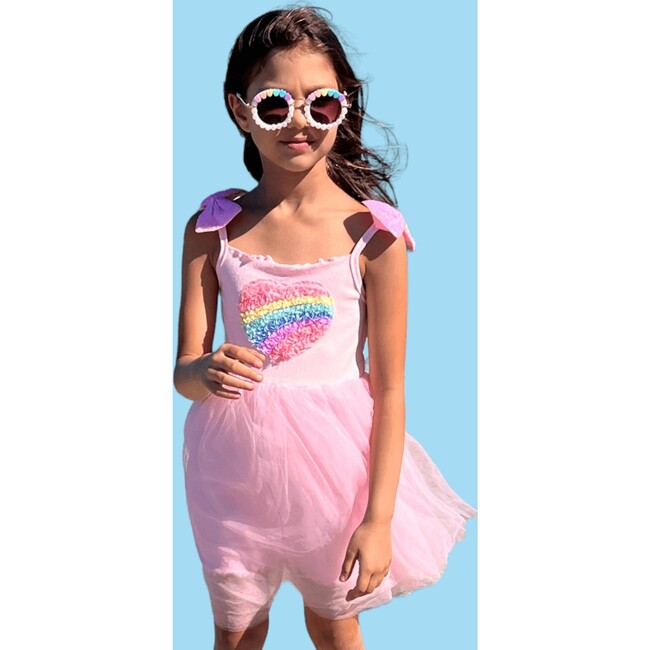 3D Rainbow Heart Tulle Dress, Pink - Dresses - 3