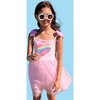 3D Rainbow Heart Tulle Dress, Pink - Dresses - 3