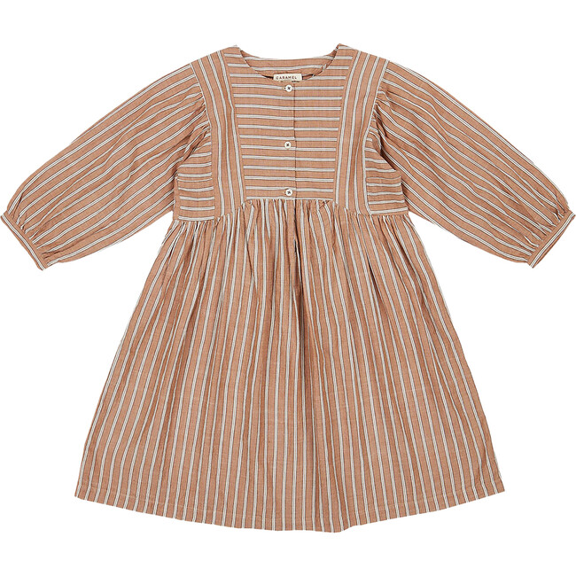 Yarrow Puff Sleeve Pin Stripe Dress, Beige