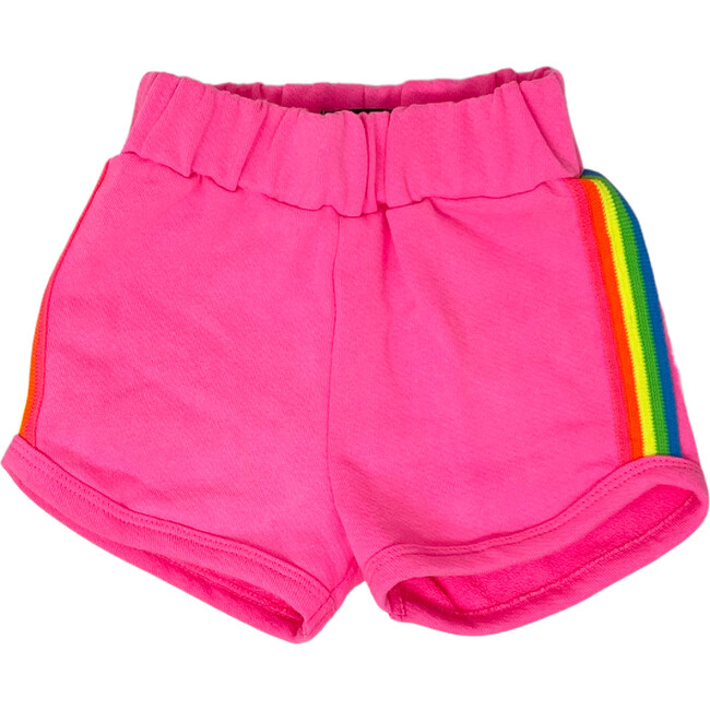 Rainbow Side Striped Pull-On Shorts, Poppy Neon Pink - Shorts - 1