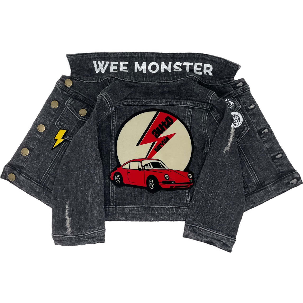 Auto Service Thunderbolt Patch Denim Jacket, Black - Jackets - 1