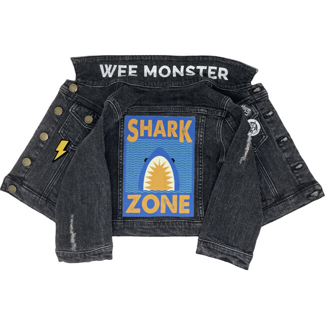 Shark Zone Thunderbolt Patch Denim Jacket, Black - Jackets - 1