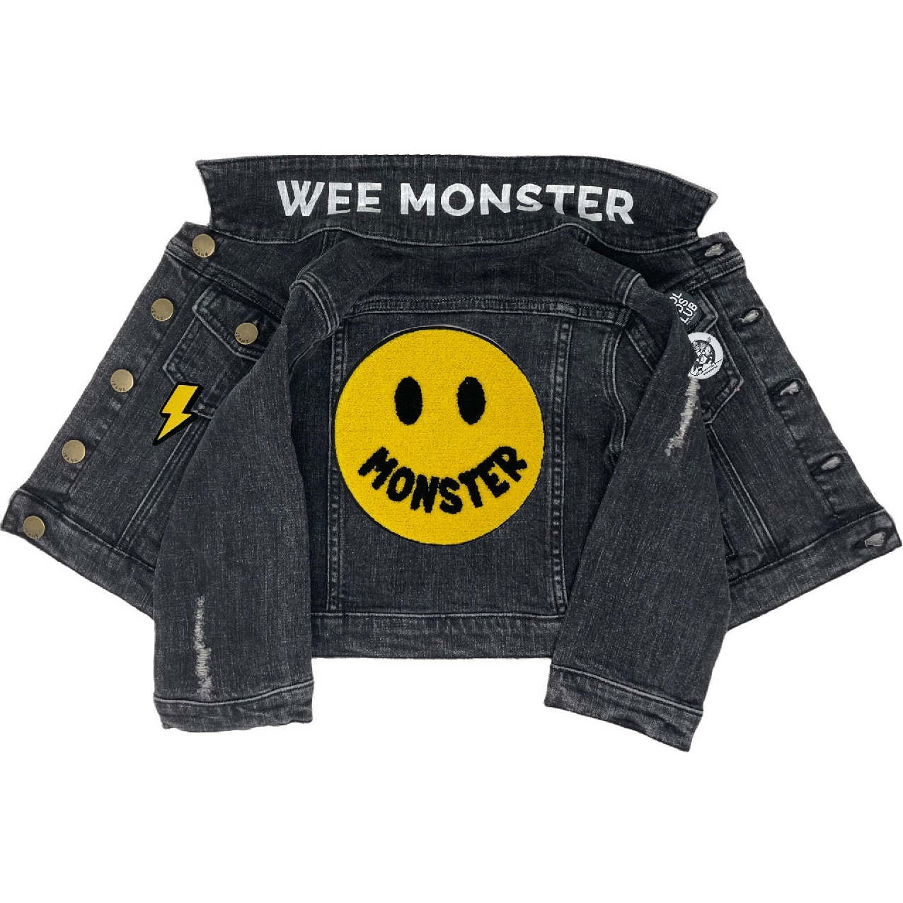 MONSTER Thunderbolt Patch Denim Jacket, Black - Jackets - 1