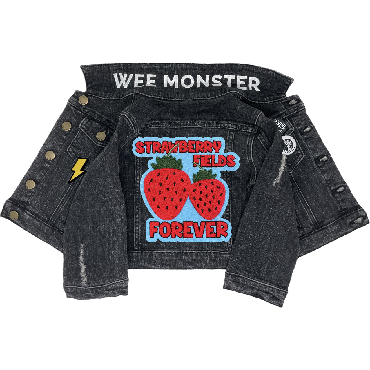 Strawberry Fields Thunderbolt Patch Denim Jacket, Black