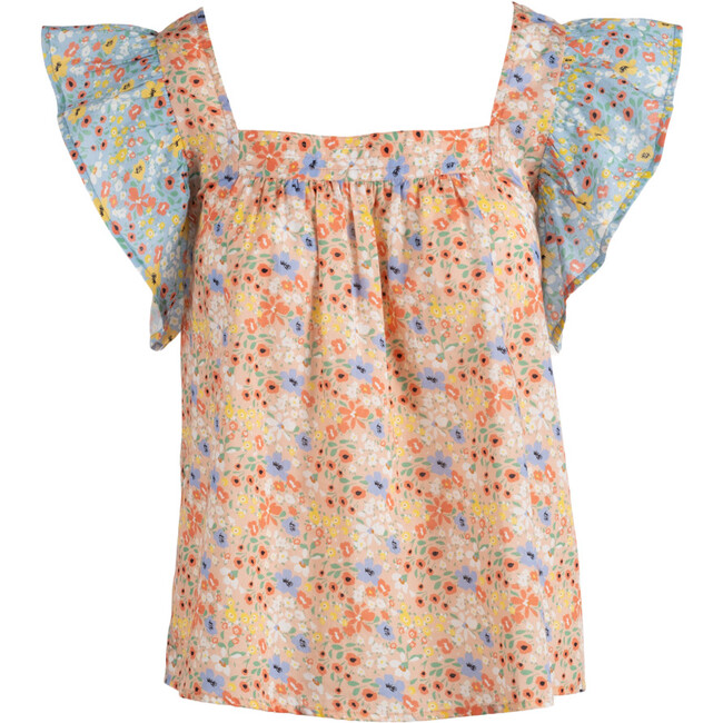 Women's Honor Flutter Sleeves And Square Neck Top, Florals