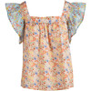 Women's Honor Flutter Sleeves And Square Neck Top, Florals - T-Shirts - 1 - thumbnail
