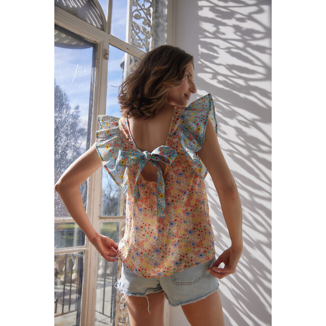 Women's Honor Flutter Sleeves And Square Neck Top, Florals - T-Shirts - 4