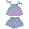 Bree Baby Plaid Tie-Neck Top And Short Set, Lupine - Rompers - 1 - thumbnail