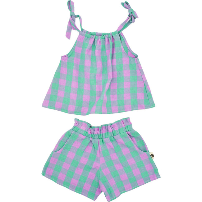 Bree Plaid Tie-Neck Top And Short Set, Lupine