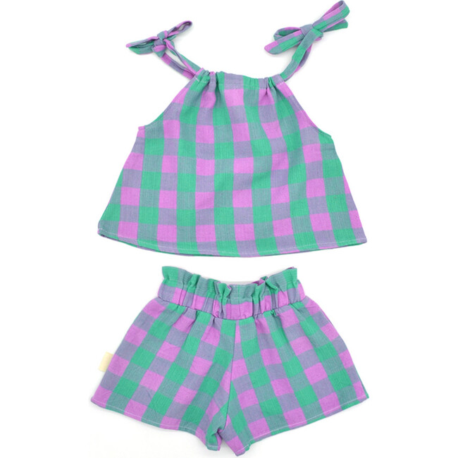 Bree Baby Plaid Tie-Neck Top And Short Set, Lupine - Rompers - 3