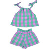 Bree Baby Plaid Tie-Neck Top And Short Set, Lupine - Rompers - 3