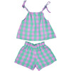 Bree Plaid Tie-Neck Top And Short Set, Lupine - Mixed Apparel Set - 3