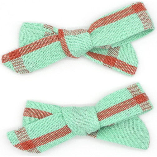 Plaid Right-Sided Alligator Clip Small Bow Set, Paradise Sage