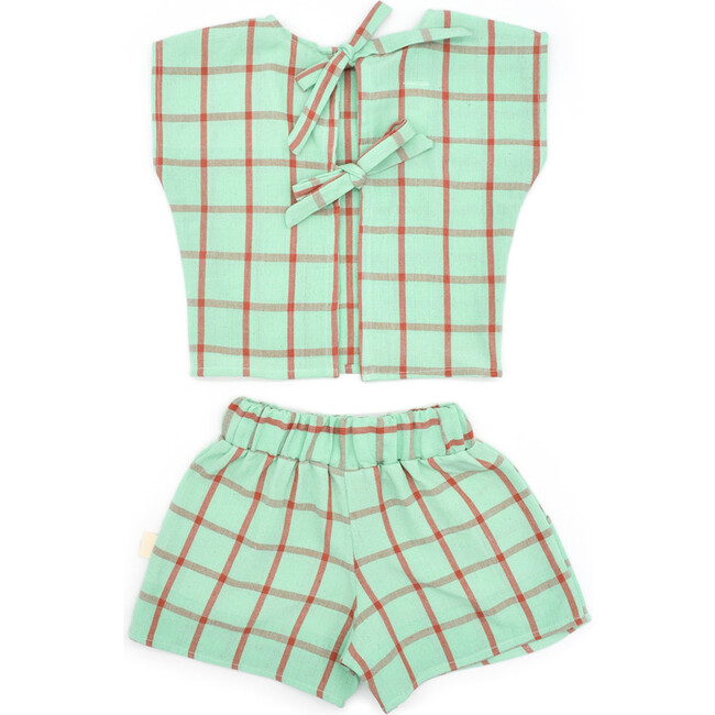 Saylor Plaid Sleeveless Back-Tie Top And Shorts Set, Paradise Sage - Mixed Apparel Set - 3