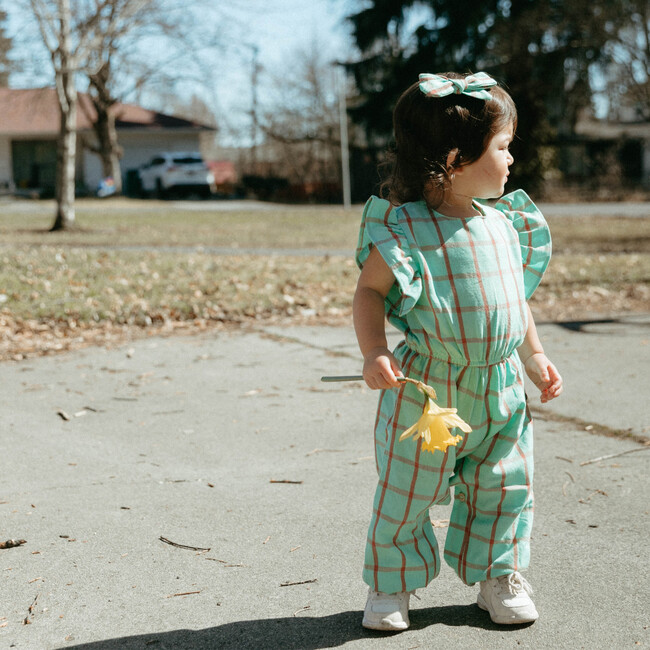 Willow Baby Plaid Ruffled Sleeve Jumper, Paradise Sage - Rompers - 4