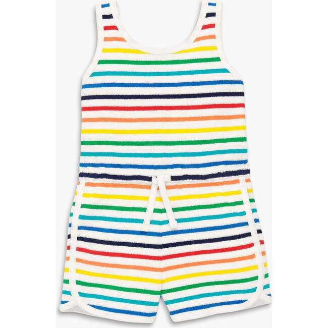 Towel Terry Romper In Rainbow Stripe, Ivory Bright Rainbow Stripe