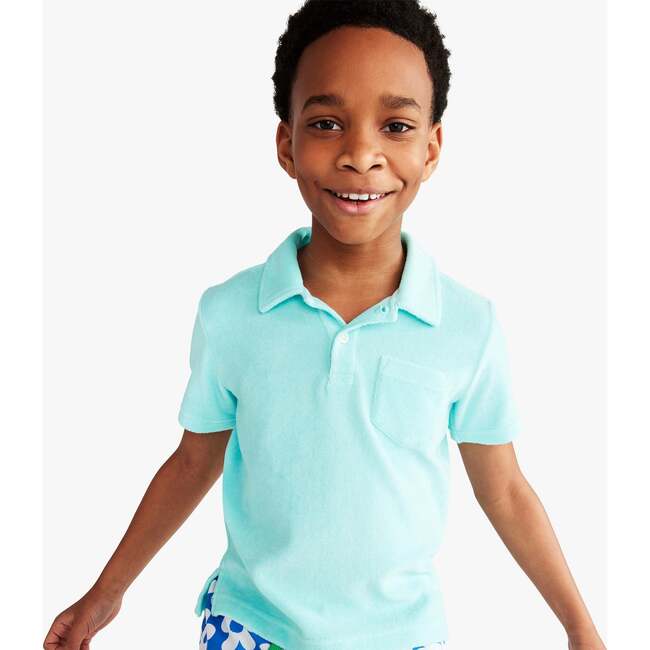 Towel Terry Short Sleeve Polo, Mist - Polo Shirts - 2