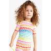 Kids Organic Short Sleeve Pj Top In Rainbow Watercolor Waves, Rainbow Watercolor Wave - Pajamas - 2
