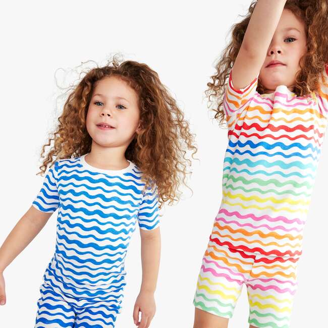 Kids Organic Pj Short In Watercolor Waves, Blueberry Watercolor Wave - Pajamas - 3