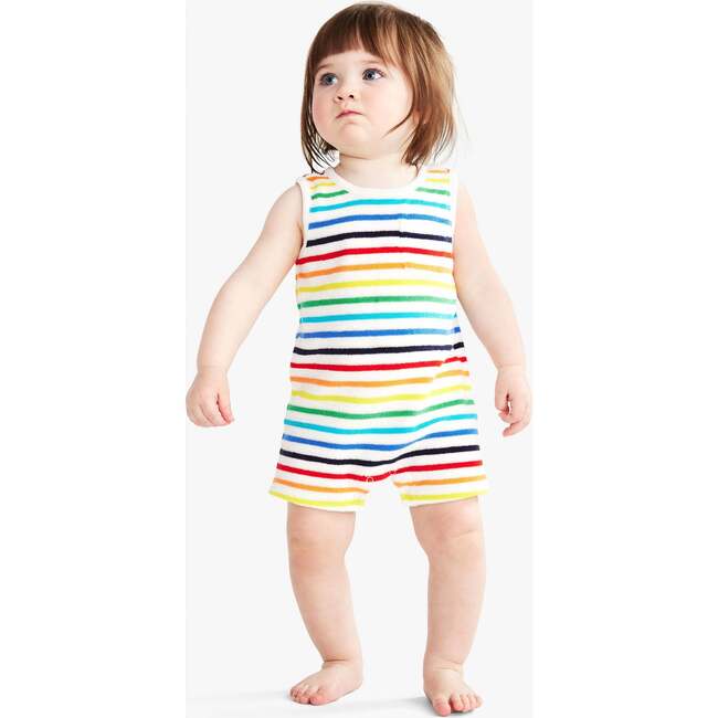 Baby Towel Terry Tank Shortie In Rainbow Stripe, Ivory Bright Rainbow Stripe - Rompers - 2
