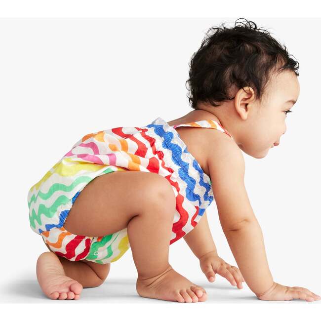 Baby Smocked Tank Shortie In Rainbow Watercolor Waves, Rainbow Watercolor Wave - Rompers - 3
