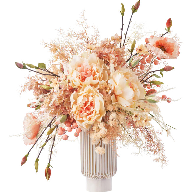 Peachy Keen Arrangement in Tall Ribbed Vase