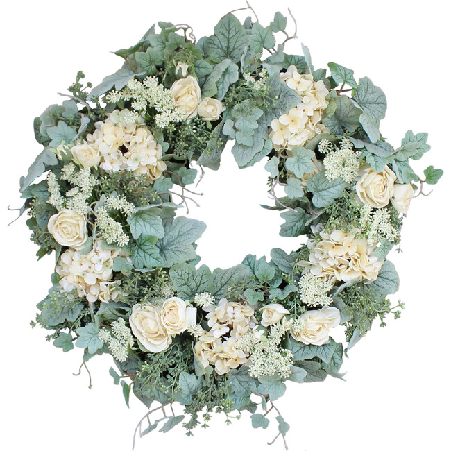 French Vanilla Hydrangea & Roses Wreath - Wreaths - 1